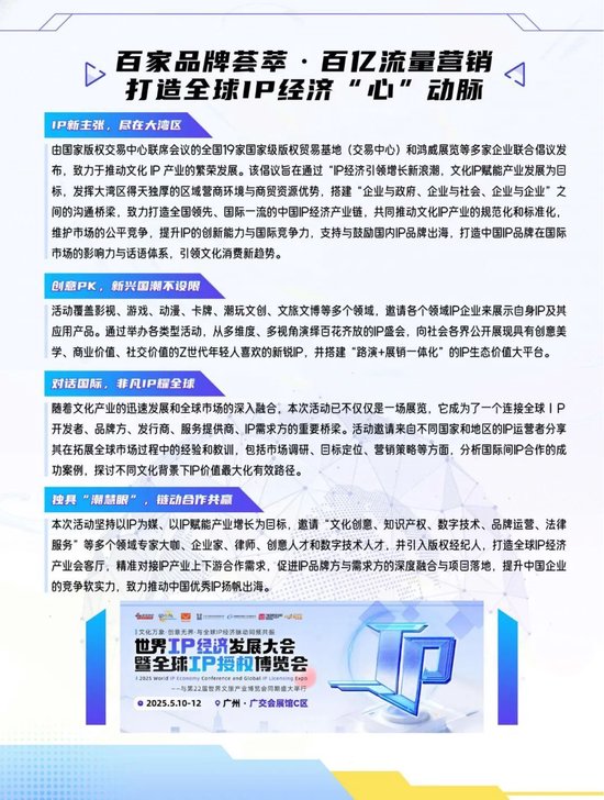 展位招募！2025世界IP经济发展大会暨全球IP授权博览会将于5月举行